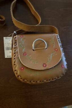 $100 NWT Vintage Wilsons Leather Floral Crossbody Shoulder Bag Brown Western
